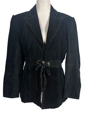 Jennifer J Black Suede Leather Fringe Western Boho Cowgirl Jacket Woman’s 2X